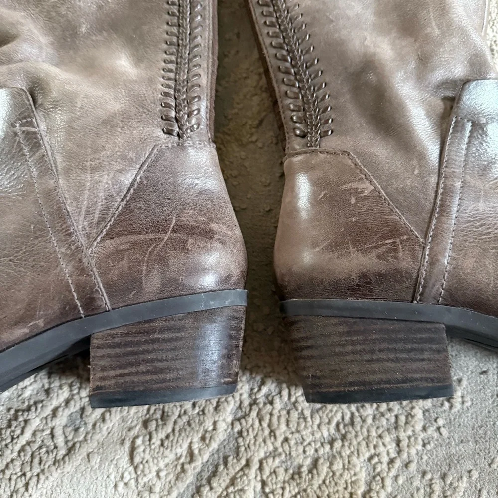 Vince Camuto Bendra tall Boots over the knee gray brown Distressed Leather 9.5
